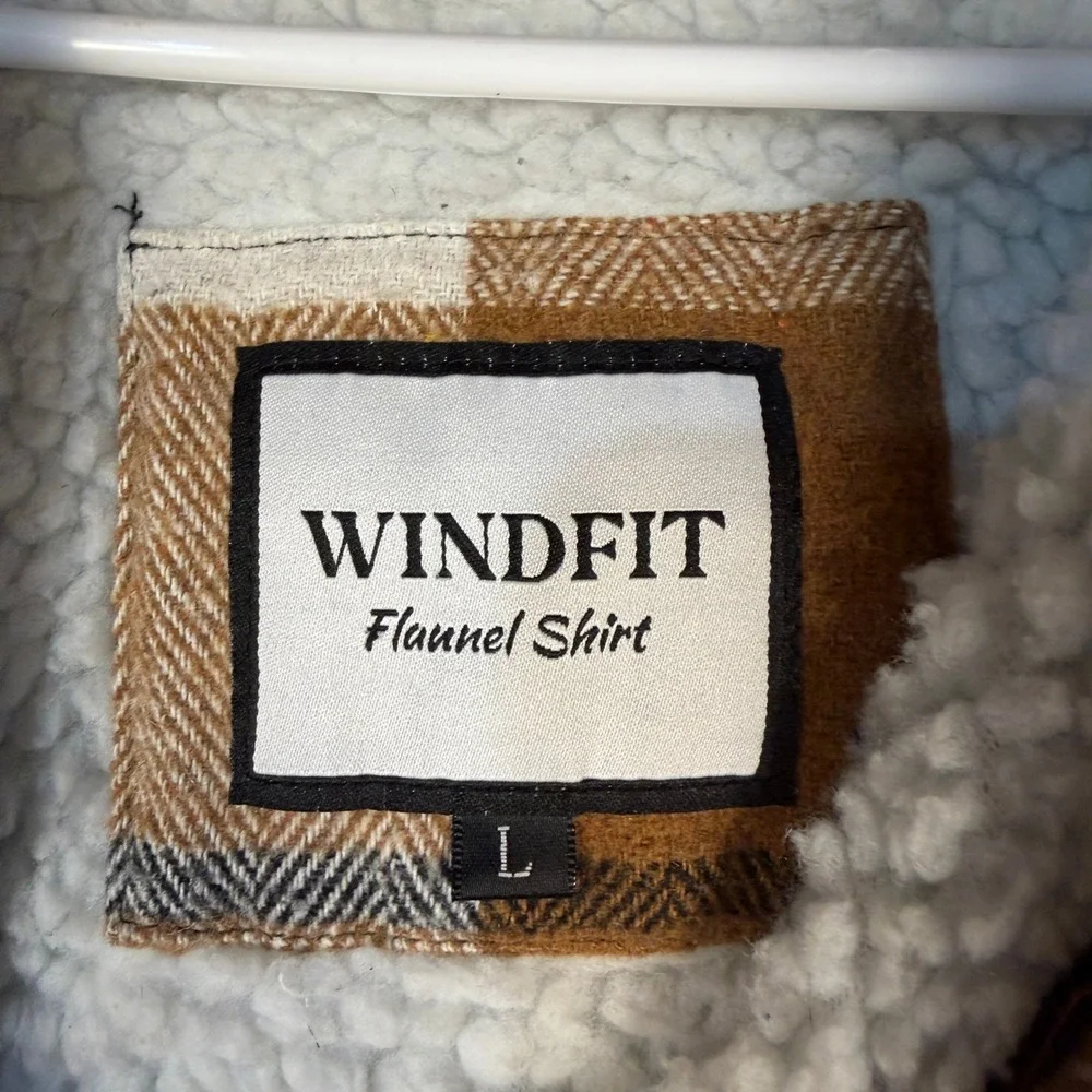 Windfit Sherpa Lined Flannel Shirt Jacket Mens Large Tan Plaid Button Up Shacket